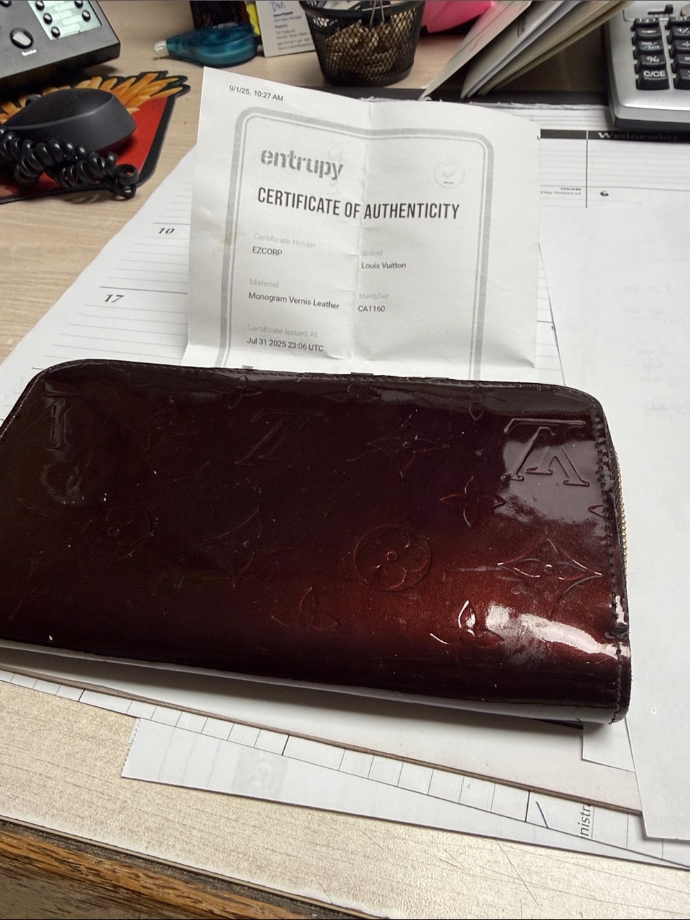 Louis Vuitton Monogram Vernis Bordeaux Patent Leather Zip Wallet